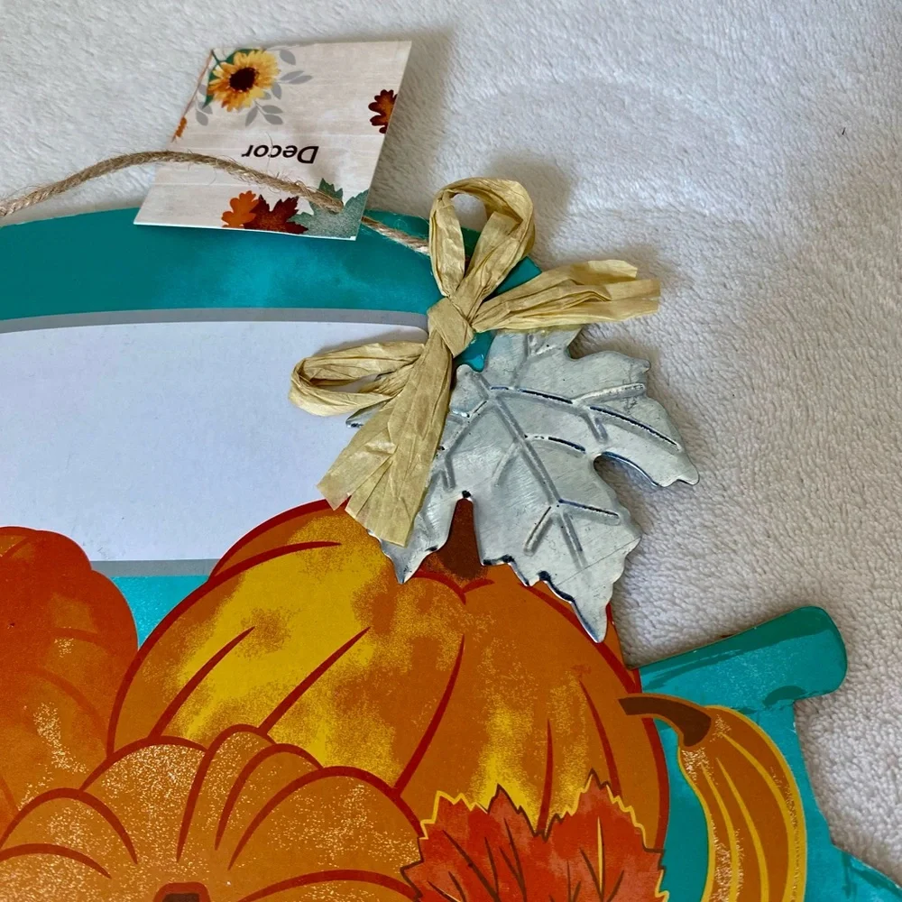 NWT Fall Harvest Classic Blue Truck with Pumpkins Hanging  Wall Door Sign